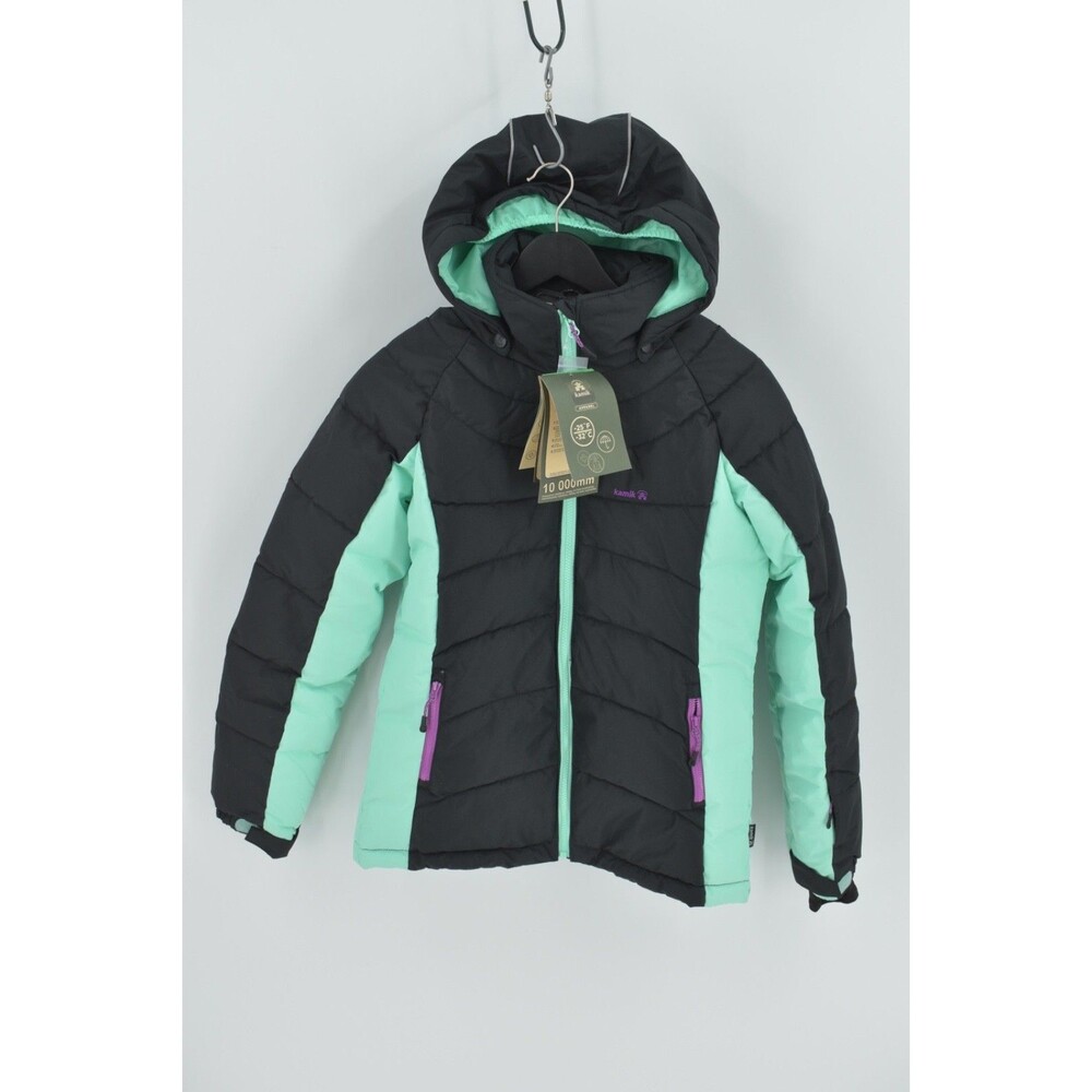 Kamik Size 14 Girls Aayla Winter Jacket NWT Black Cabbage Mint